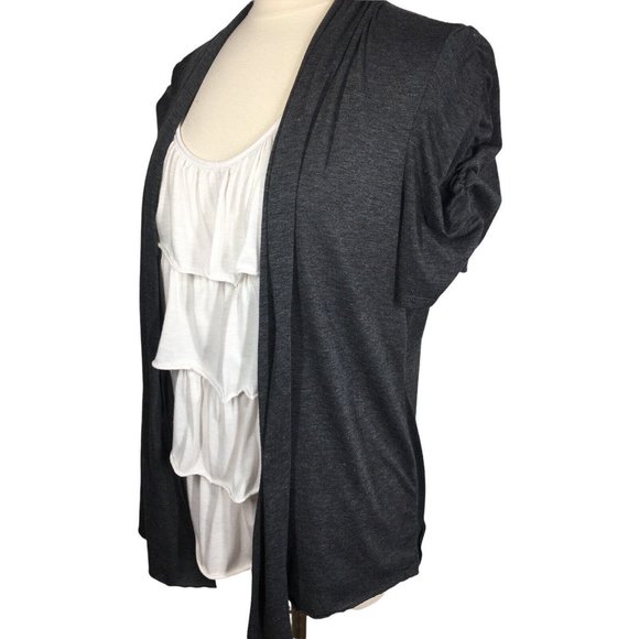 Per Seption Women Top 1X Gray Cardigan Over Attached Ruffle Tank Short Sleeve - Picture 3 of 8